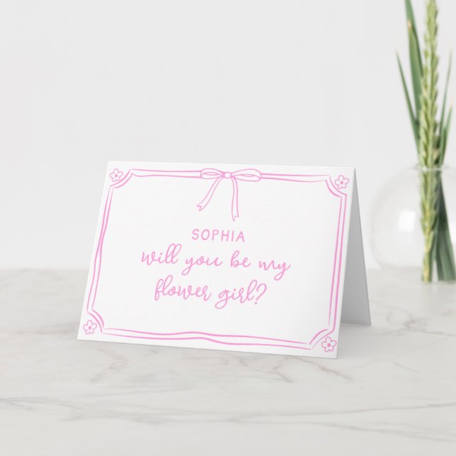 Tarjeta Propuesta de Coquette Bow Flower Girl (Anverso)