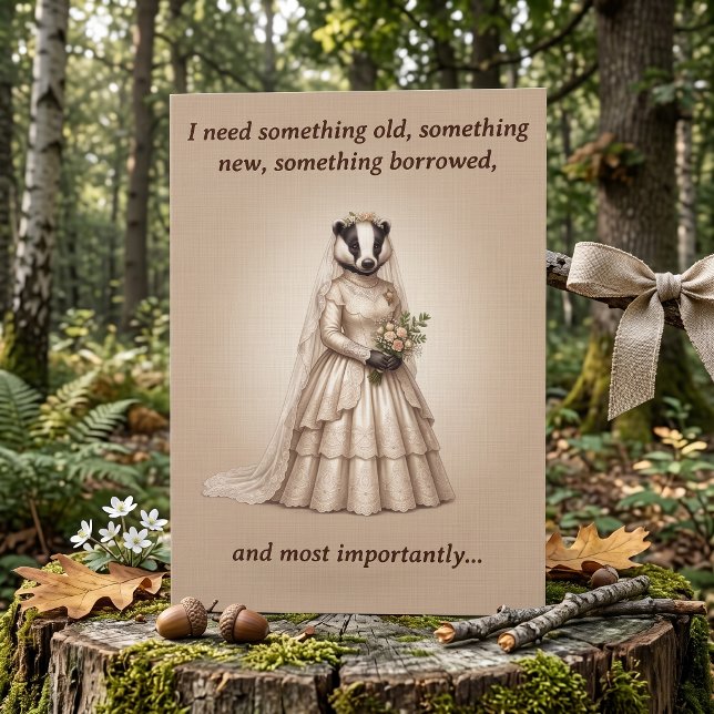 Tarjeta Propuesta de Dama de Honor con algo Antiguo Tejón (Traditional Victorian badger bride maid of honor & bridesmaid proposal card. Woodland dark academia)
