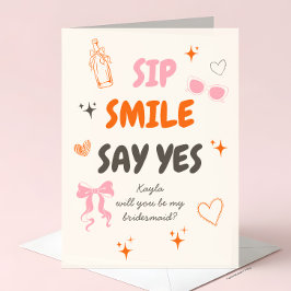 Tarjeta Propuesta de Dama de Honor con Doodle Rosa y Naran