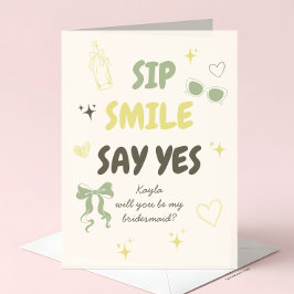 Tarjeta Propuesta de Dama de Honor con Doodle Verde Salvia