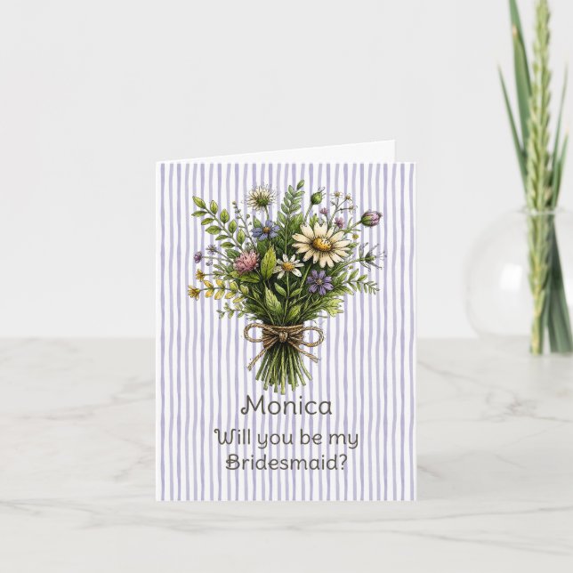 Tarjeta Propuesta de Dama de Honor con Flores Silvestres C (Anverso)