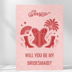 Tarjeta Propuesta de Dama de Honor Pink + Red Las Vegas Sh