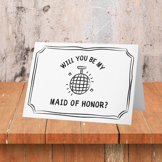 Tarjeta Propuesta de doncella de honor de Disco | Diversió (Shine bright with this chic disco ball maid of honor proposal card a glitzy way to pop the question.)