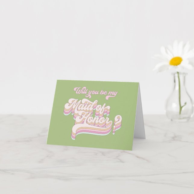 Tarjeta Propuesta de doncella de honor, retro, moderno (Planta pequeña)