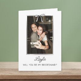 Tarjeta Propuesta de foto de Coquette Bow Bridesmaid escri