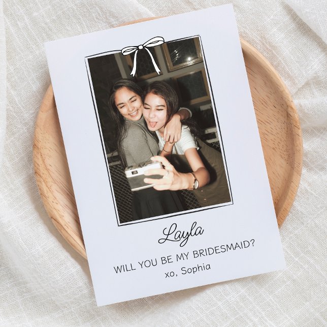 Tarjeta Propuesta de foto de Coquette Bow Bridesmaid escri (Subido por el creador)