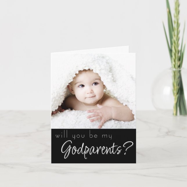 Tarjeta Propuesta de Godparent | Fotografía múltiple azul  (Anverso)
