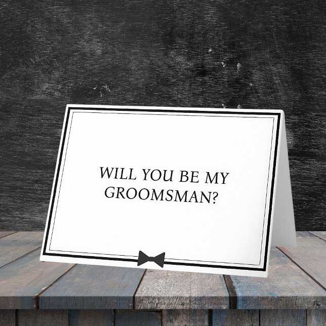 Tarjeta Propuesta de Groomsman en blanco y negro (Make your groomsman proposal modern and chic with this minimalist bowtie card. )