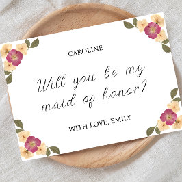 Tarjeta Propuesta de honor de elegante doncella de flores 