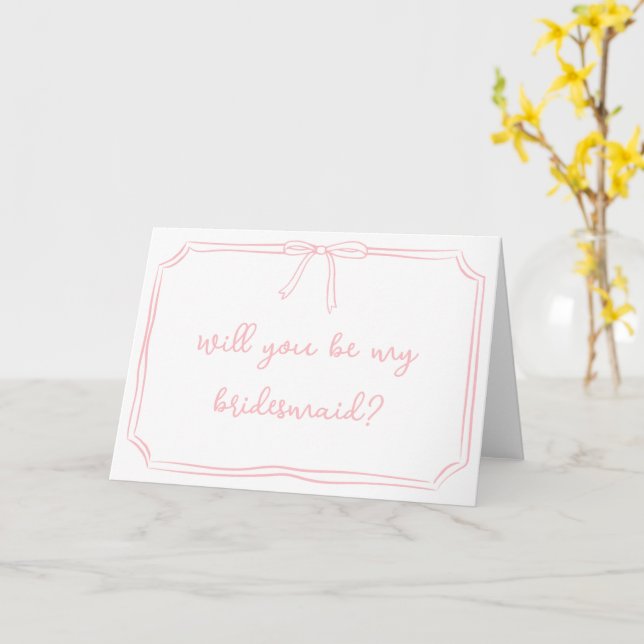 Tarjeta Propuesta de la dama de honor rosa de Coquette Bow (flor amarilla)