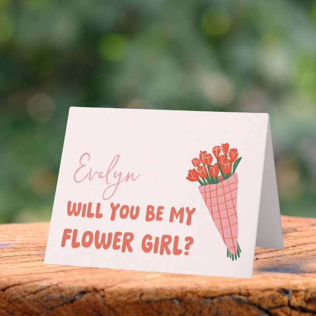 Tarjeta Propuesta personalizada de chica de flor de tulipa (Ask your little flower girl in the cutest way with this personalized card featuring sweet flowers.)