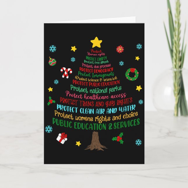 Tarjeta Protect Human Rights Democracy Christmas Tree Men  (Anverso)