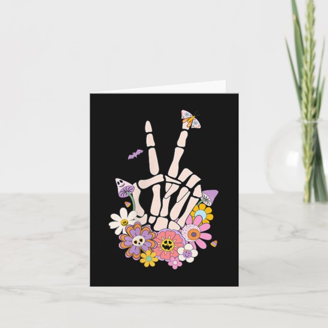 Tarjeta Protect Your Peace Flower Skull Skeleton Hand Ment (Anverso)