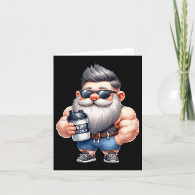 Tarjeta Proteína de suero Gnome Dad Funny Bodybuilder Gráf (Anverso)