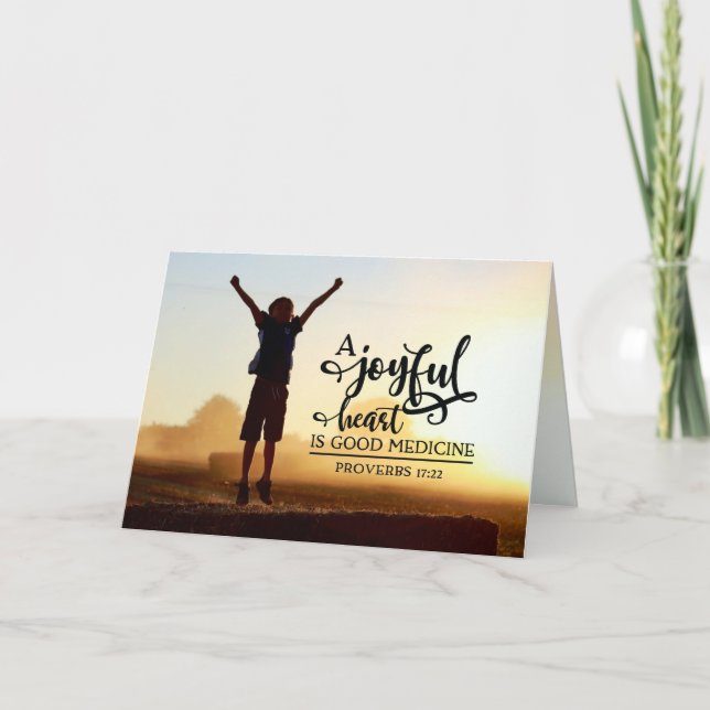 Tarjeta Proverbios 17:22 Un corazón alegre es buena medici (Anverso)