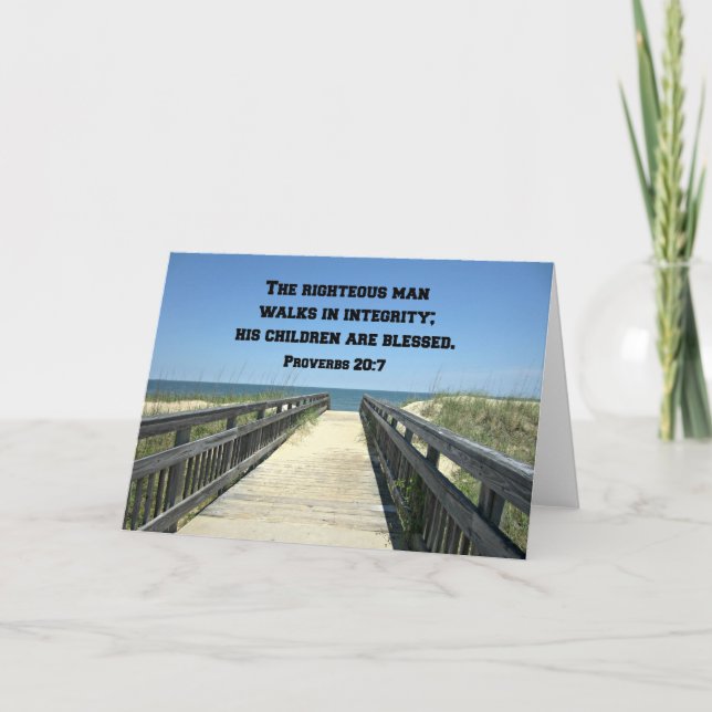 Tarjeta Proverbios 20:7 El hombre justo camina con integri (Anverso)