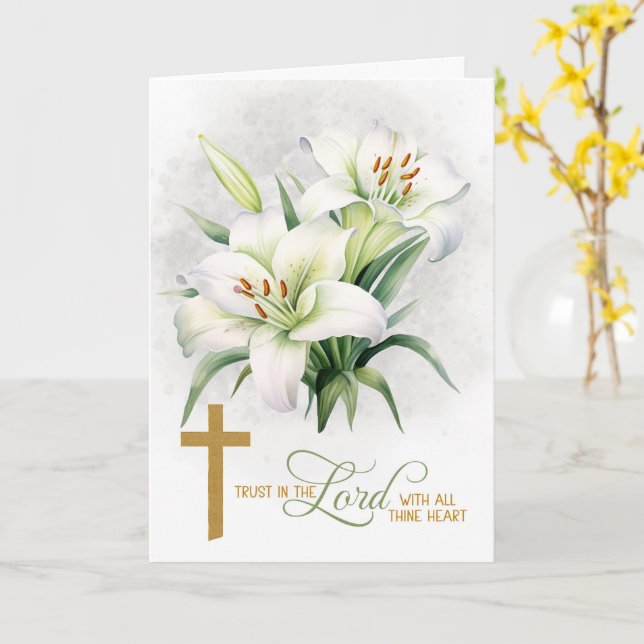 Tarjeta Proverbios 3 Escrituras Religiosas Lirios Blancos (flor amarilla)