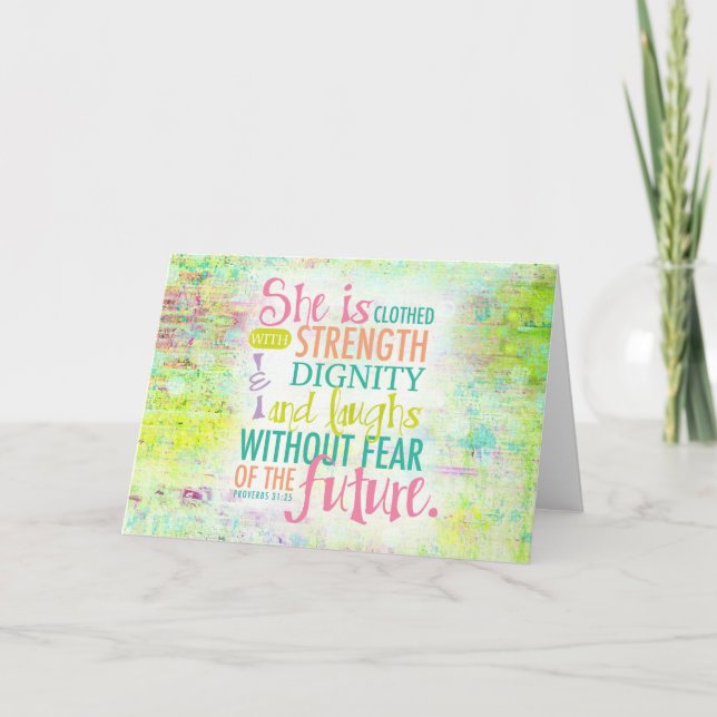 Tarjeta Proverbios artísticos 31:25 (Anverso)