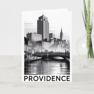 Tarjeta Providencia Rhode Island Grabado en Madera Blanco 