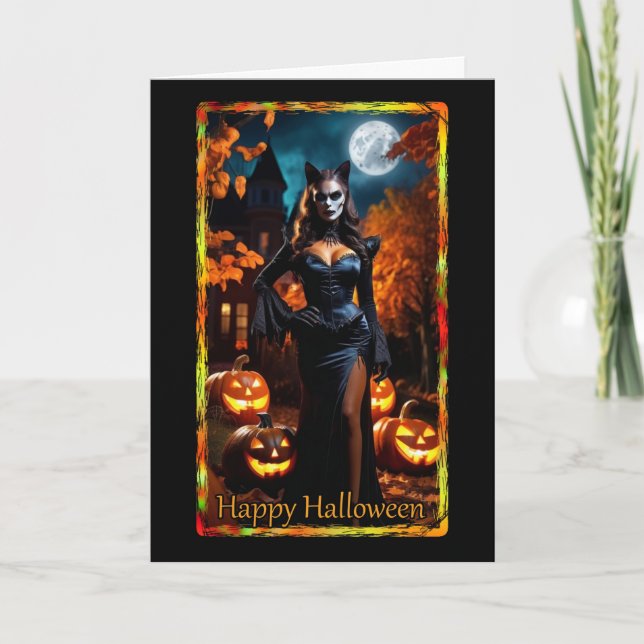 Tarjeta Prowling Kitty Costume Halloween Card (Anverso)