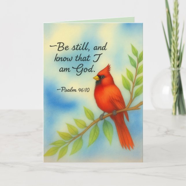 Tarjeta Psalm 46:10 Be Still Red Cardinal Scripture Nature (Anverso)