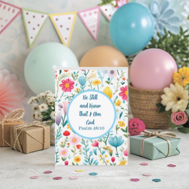 Tarjeta Psalm 46:10 Floral Folded Greeting Card (Be Still quote from Psalm 46:10 greeting card.)