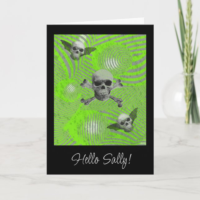 Tarjeta psicodélica de cráneo volador (Anverso)