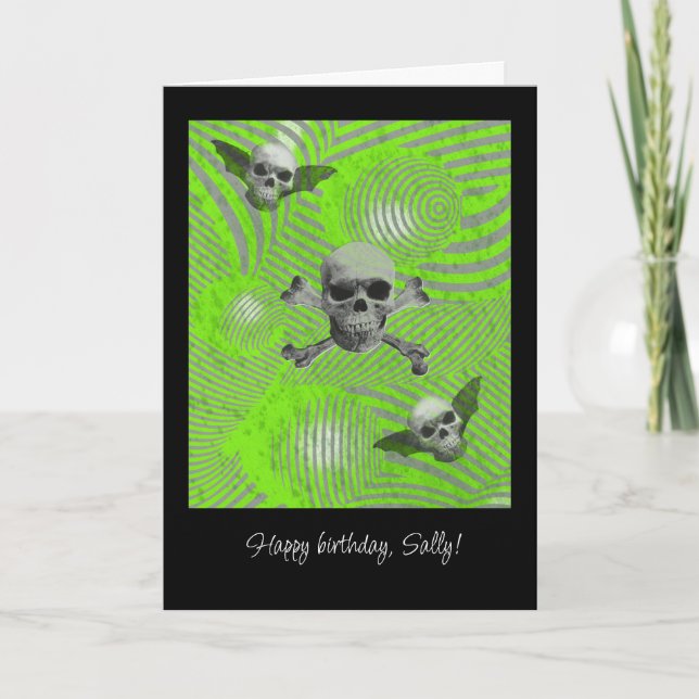 Tarjeta psicodélica de cráneo volador (Anverso)