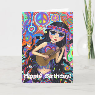 Tarjeta Psicodélica siquiátrica hippie Chica con la paz de