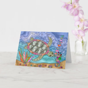 Tarjeta Psicodélica tortuga marina ahorse Kiss Art