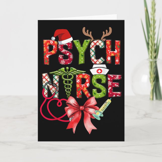 Tarjeta Psych Nurse Christmas Cute Coquette Christmas Bow  (Anverso)