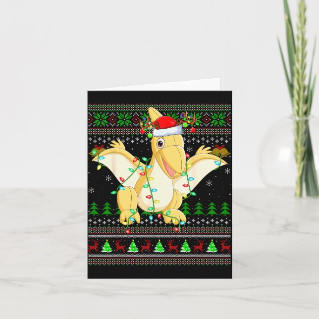 Tarjeta Pterodactyls Dinosaur Bird Ugly Christmas Sweaters (Anverso)