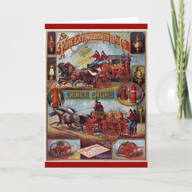Tarjeta Publicidad de extinguidor de incendios vintage (Anverso)