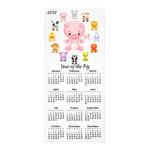 Tarjeta Publicitaria 2019 años del calendario del dibujo animado del