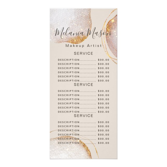 Tarjeta Publicitaria Acuarela Resumen Purpurina Gold Servicio de Salon (Frente)