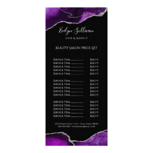 Tarjeta Publicitaria agaño de plata morada en la lista de precios negra