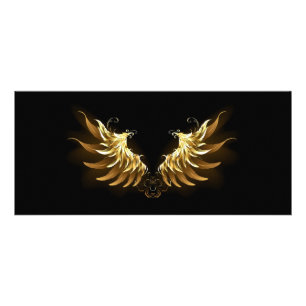 Tarjeta Publicitaria Alas del Ángel de Oro sobre fondo negro