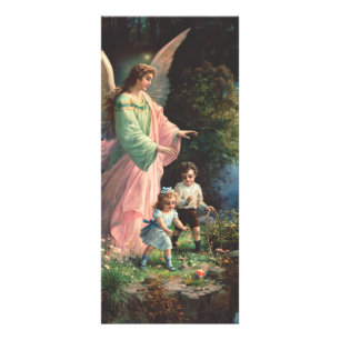 Tarjeta Publicitaria Ángel guardián protegiendo a los niños cerca de un