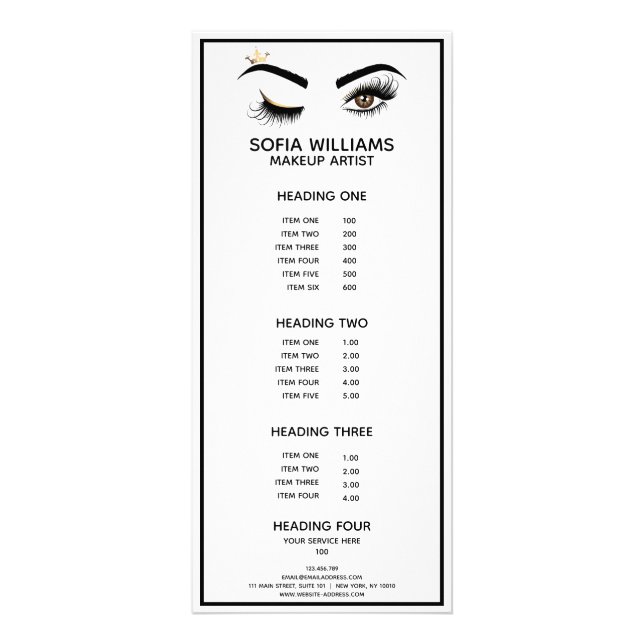 Tarjeta Publicitaria Artista de maquillaje Wink Eye Beauty Salon Lash E (Frente)