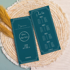 Tarjeta Publicitaria azul petrolero con logo lista de precios de boutiq