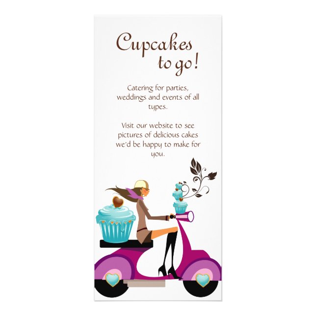 Tarjeta Publicitaria Bakery Rack Card Cupcake Scooter Blue (Frente)