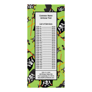 Tarjeta Publicitaria Bandera pirata verde negro Calaveras Huesos blanco