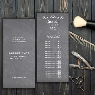 Tarjeta Publicitaria Barbería de pizarra vintage remolinos blancos