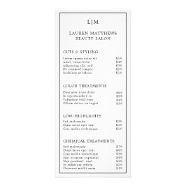 Tarjeta Publicitaria Black and White Monogram Simple Salon Price List