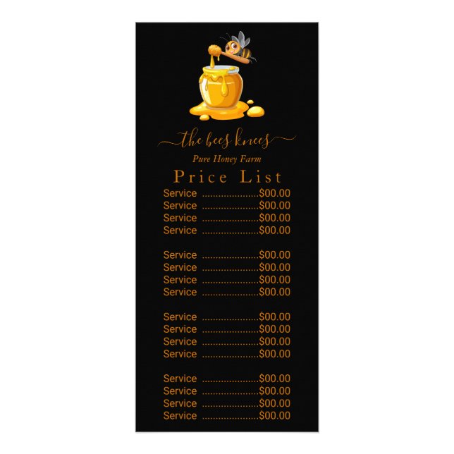 Tarjeta Publicitaria Black Bee Honey Label Metallic Gold Text  (Frente)