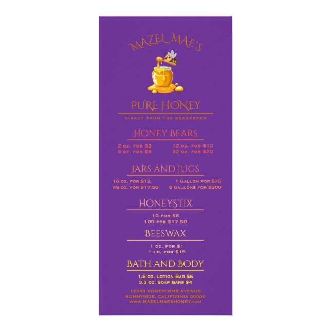 Tarjeta Publicitaria Black Bee Honey Label Metallic Gold Text  (Frente)