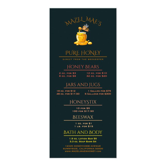 Tarjeta Publicitaria Black Bee Honey Label Metallic Gold Text  (Frente)