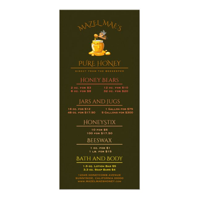 Tarjeta Publicitaria Black Bee Honey Label Metallic Gold Text  (Frente)
