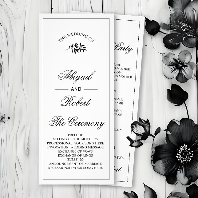 Tarjeta Publicitaria Black branch Old Money wedding program (Subido por el creador)