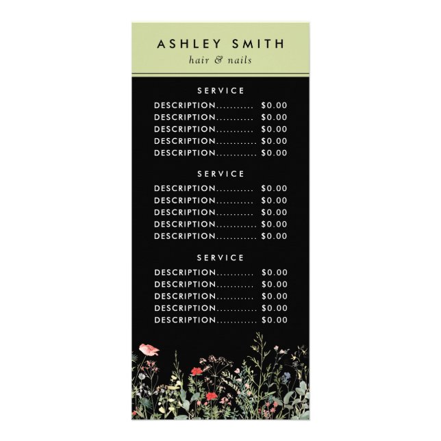 Tarjeta Publicitaria Black Wildflower Meadow (Frente)